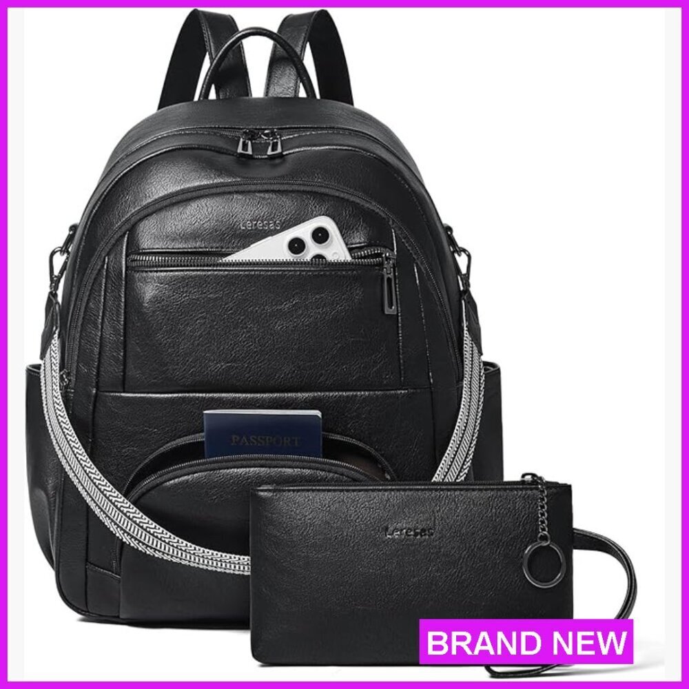 Vegan Leather Travel Backpack Laptop Bag Business Work College Adjustable Straps